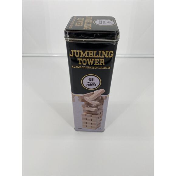 NEW Solid Wood Jumbling Tower Game In Tin by Cardinal Industries 48 Wood Pcs NIB - Picture 6 of 7